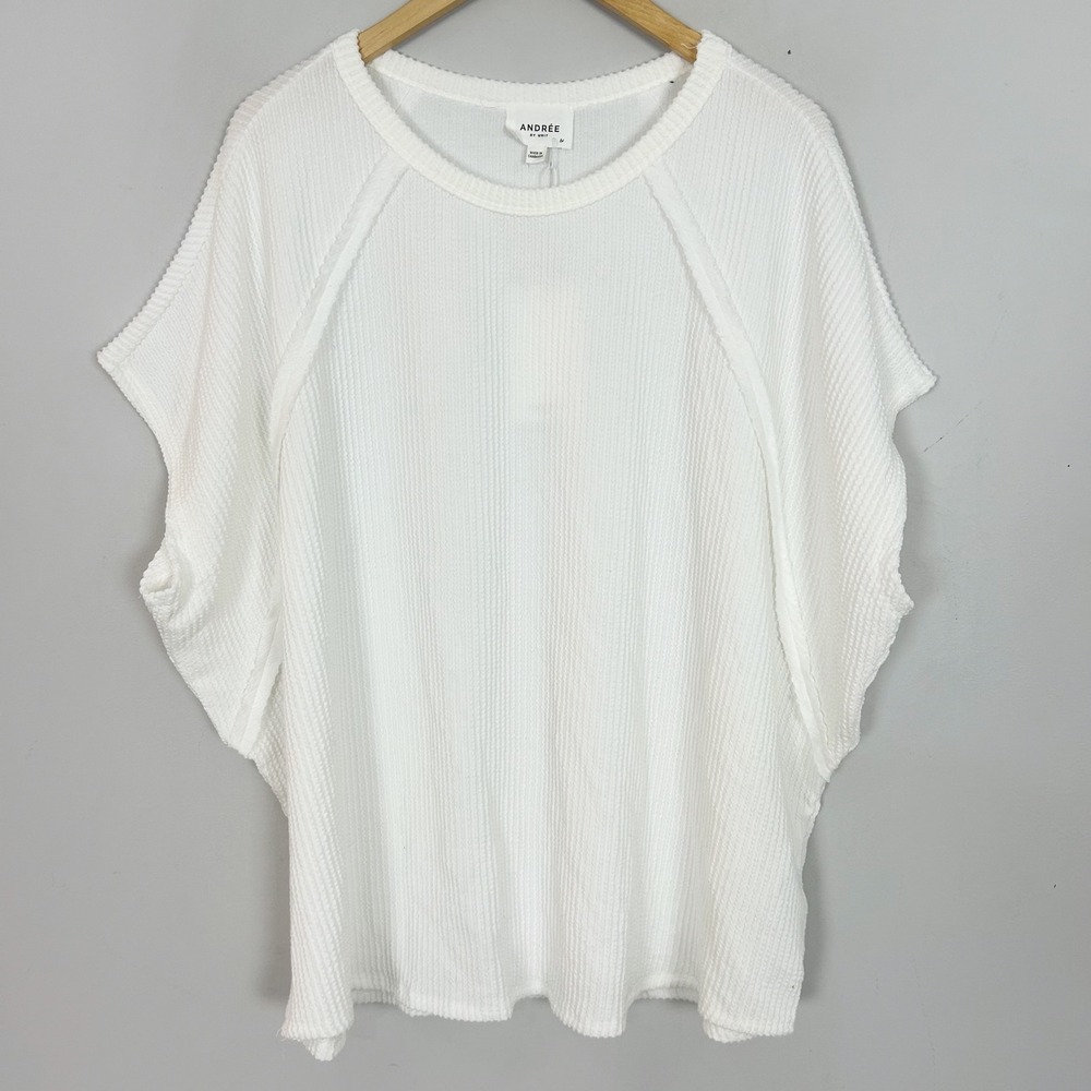 NEW Andree by Unit Waffle Knit Top White Dolman Sleeve Slouchy Size 1X Women's